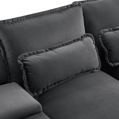 Modern U-shaped 6-Seat Sofa with Console, Cupholders, USB Ports, Velvet Upholstery in Gray
