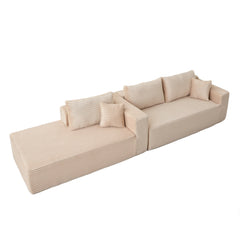 Compression Sectional Couch with Comfy Chaise, Boneless L Shape Sofa with Deep Seat, Minimalist Modular Couches Sleeper for Living Room Bedroom Apartment Lounge,corduroy,Beige