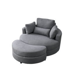 [Video] Welike Swivel Accent Barrel Modern Dark Grey Sofa Lounge Club Big Round Chair with Storage Ottoman Linen Fabric for Living Room Hotel with Pillows,2PCS.