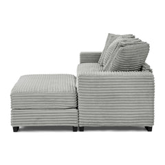 Corduroy Tufted Upholstered Sleeper Sectional Sofa, L-Shaped Modular Convertible Sofa , Can freely change the position of the footrests-Gray(Assembly is required)