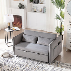 3 in 1 Convertible Sleeper Futon Sofa Bed, 55' Velvet Small Loveseat Lounge Couches with 2 Pillows, Reclining Backrest,Side Pockets for Living Room, Pull-Out Couch