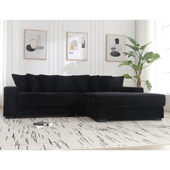 [NEW ARRIVED] [VIDEO PROVIDED] Oversized Two-Piece  Couches,  L Shaped Sofa, Corduroy, Right Chaise Daybed,with Armrests,Eight Throw Pillows,Corner Sofa,Easy To Assemble,  Black