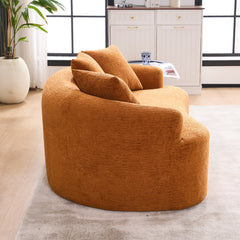 LY-025S Curved Loveseat Orange Full Compression Sponge Sofa, 30D Chenille No-Assembly Compact Sofa for Small Spaces & Apartments, 65'L, 300 lbs, 3 Pillows