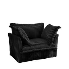 Slip-covered Armchair with 1 Big Back Cushion and 2 Big Toss Pillows, Single Deep Seat Comfy Single Couch Sofa Multiple Large Soft Pillows, Black Corduroy Fabric