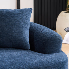LY-025S Curved Loveseat Blue Full Compression Sponge Sofa, 30D Chenille No-Assembly Compact Sofa for Small Spaces & Apartments, 65'L, 300 lbs, 3 Pillows