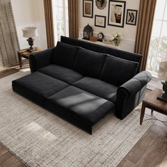 93.7 ' King Pull Out Sofa Bed, Chesterfield Sofa, 3-in-1 Velvet Convertible Sleeper Sofa with Nailhead Trim & Rolled Arm, Multi-Functional Sofa Bed for Living Room, Bedroom, Apartment, Office, Black
