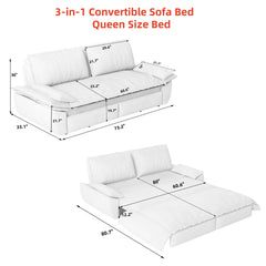 73.2' Queen Pull Out Sofa Bed,3-in-1 Convertible Sleeper Sofa,Multi-Functional Velvet Loveseat Bed,Green(New Sku:W1885S00198/W1885S00231)