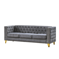 {Contact us for 3D modeling}  Velvet Sofa for Living Room,Buttons Tufted Square Arm Couch, Modern Couch Upholstered Button and Metal Legs, Sofa Couch for Bedroom, Grey Velvet(W834S00020)