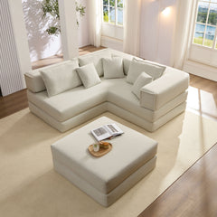 Oversized Upholstered Sectional Sofa Couch Set, Modular 118.2 ' L Shaped Floor Living Room Sofa Set With 6 Pillows, DIY Combination Sofa Couch for living rooms, apartments,bedrooms, Light Grey