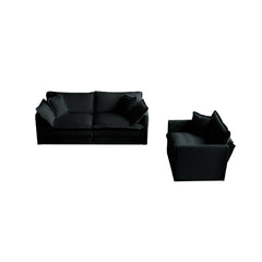 2 Seater Loveseat and Chair Set, 2 Piece Sofa & Chair Set, Loveseat and Accent Chair , 2-Piece Upholstered Chenille Sofa Living Room Couch Furniture(1+2 Seat ) ,Black Chenille