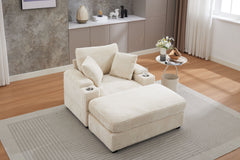 [VIDEO/New]Corduroy Upholstered Chaise Lounge Sofa with Handrail storage ,Movable ottoman,Cupholders,Detachable Cushions Deep Seat for Living Room Office,3 colour