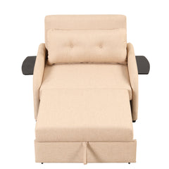 Versatile Pull Out Sofa Sleeper 3 in 1 with Wing Table & USB Charge, Beige Linen, Compact Design
