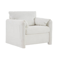 002 Fixed-Modern Accent Chair Single Seater - Plush Chenille Lounge Chair with High-Resilience Cushion, Compact Reading Chair for Living Room, Bedroom, Dorm Room & Apartment-Armchair, Ivory White