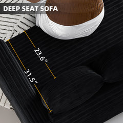 82.7 ' Plush Corduroy 3-Seat Sofa,Modern Comfy Upholstered Sofa Cloud Couch,Deep Seat Couches with Soft Pillows,Convertible Deep Seat Sofa Lounge Chair for Living Room Bedroom,Apartment,Office,Black