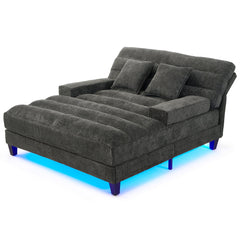 Modern Chaise Lounge Sofa 57.1' Sofa Bed with Adjustable Backrest and LED Light Strip, Grey Chenille Upholstered