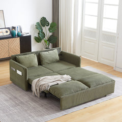 MH'' 64.5 Inch Sleeper Sofa Bed  3-in-1 Adjustable Sleeper with Pullout Bed   2 Pillows and Side Pockets  Soft Corduroy Convertible Sleeper Sofa Bed for Living Room Bedroom Apartment Office