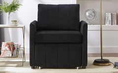 Upholstered Convertible Sleeper Sofa with 5-Position Backrest, Side Pockets, Storage, Black Chenille, 31.5'