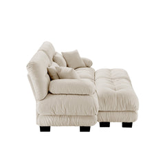 Cloud Couch Sleeper Sofa for Living Room, Chenille 2 Seater sofa with 2 Lumbar pillows and 2 throw pillows , Upholstered Wide Arm Sofa with 2 Ottomans,Chenille Light coffee