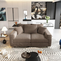82.7 ' Plush Corduroy 3-Seat Sofa, Modern Comfy Upholstered Sofa Cloud Couch, Deep Seat Couches with Soft Pillows and 1 Ottomans, Convertible Sofa Lounge Chair, for Living Room,Apartment,Office,Camel