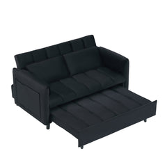 52 'black modern velvet sofa, sofa pull-out bed, small love seat casual sofa with back, pillow, pockets, living room furniture, 3 in 1 convertible sleep sofa bed.