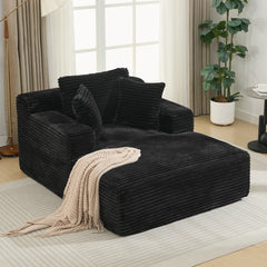 Modern Black Corduroy Chaise Lounge Sofa Bed with Removable Pillows, 48.8' Upholstered Sleeper Sofa