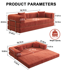 78.8inch  Modular Sectional Sofa, Convertible Pudding Block Sofa, Floor Standing Sofa Bed Arm Comfort Sofa Bed, Compression Sofa for Living Room and Bedroom -  (Orange)