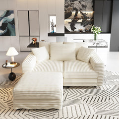 82.7 ' Plush Corduroy 3-Seat Sofa, Modern Comfy Upholstered Sofa Cloud Couch, Deep Seat Couches with Soft Pillows and 1 Ottomans, Convertible Sofa Lounge Chair, for Living Room,Apartment,Office,Beige