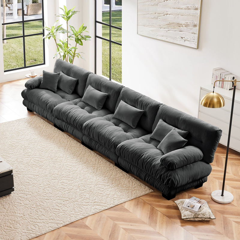 4-Seater Sectional Sofa Modular Deep Seat Sofa Couch , Chenille Sofa Comfy Upholstered Sofa for Living Room, Apartment, Studio, Office,Chenille Gray