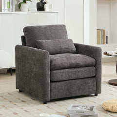 Cozy Upholstered Armchair with Double Cushion in Grey Chenille, 31.9 Inches