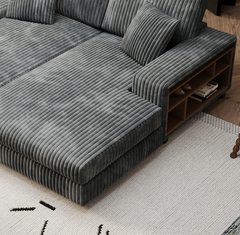 Convertible combination sofa, corduroy fabric, fluffy modern sleeper sofa chair, oversized combination living room double lounge chair,Dark Grey