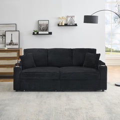 80-inch two-in-one folding sofa, foldable hidden lying function, corduroy fabric, equipped with cup holder and pillow, easily adapts to the living room space, black
