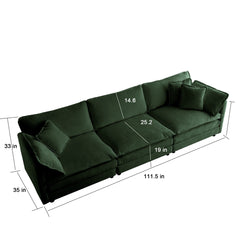2-Piece Upholstered Sofa, Living Room Sectional Sofa Set Modern Sofa Couches Set , Deep Seat Sofa for Living Room Apartment, 1+3 Seat Green Chenille
