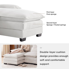 Modern U-shaped Sofa with Console, Cupholders & USB Ports, 6-seat Upholstered Furniture, Chenille, 123*55 inches, White