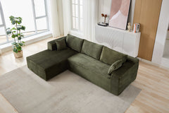 Compression Sectional Couch with Comfy Chaise, Boneless L Shape Sofa with Deep Seat, Minimalist Modular Couches Sleeper for Living Room Bedroom Apartment Lounge,corduroy,Green