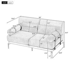 Modern Loveseat Sofa 2-Seater with USB Ports, Cylindrical Armrests, Green Chenille, 59 Inch