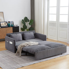 MH'' 64.5 Inch Sleeper Sofa Bed  3-in-1 Adjustable Sleeper with Pullout Bed   2 Pillows and Side Pockets  Soft Corduroy Convertible Sleeper Sofa Bed for Living Room Bedroom Apartment Office