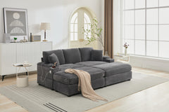 [VIDEO/New]Combination Modular Convertible Sectional Sofa Bed Set,Armrest storage, Stainless steel cup holder, USB, Upholstered Sofa, Deep Seat, Living Room, Loft, Apartment, Office, 2 Colors