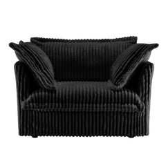 Slip-covered Armchair with 1 Big Back Cushion and 2 Big Toss Pillows, Single Deep Seat Comfy Single Couch Sofa Multiple Large Soft Pillows, Black Corduroy Fabric