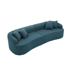 Curved Modular Sectional Sofa in Lamb's Wool Fabric, Modern Minimalist Style, Compressed (No Assembly Required), Comfy for Living Room & Bedroom - Blue