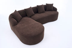 Compression Sponge L-Shape Sectional Sofa with Curved Chaise, Brown Modular Chenille Couch No Assembly Required, 30D High-Density for Living Room Bedroom Apartment Lounge.