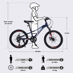 Mountain Bike for Girls and Boys  Mountain 20 inch shimano 7-Speed bike