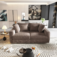 102.4 'Plush Corduroy 4-Seat Sofa,Modern Comfy Upholstered Sofa Cloud Couch,Deep Seat Couches with Soft Pillows and Movable Ottoman,Convertible Sofa Lounge Chair,for Living Room,Apartment,Office,Camel