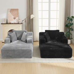 Modern Black Corduroy Chaise Lounge Sofa Bed with Removable Pillows, 48.8' Upholstered Sleeper Sofa