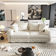 104.3 ' Plush Corduroy 4-Seat Sofa, Modern Comfy Upholstered Sofa Cloud Couch, Deep Seat Couches with Soft Pillows and 2 Ottomans, Convertible Sofa Lounge Chair, for Living Room,Apartment,Office,Beige