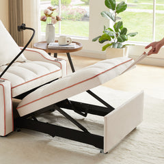 Convertible 3-in-1 Sofa Bed with USB Port and Multi-Pockets in Beige Velvet