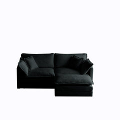 Chenille Two-Seater Sofa with 1 Footrest, 2 Seater L-Shaped Sectional with Ottoman,Loveseat with Ottoman for Small Living Space, Black Chenille
