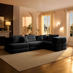 Oversized Upholstered Sectional Sofa Couch Set, Modular 118.2 ' L Shaped Floor Living Room Sofa Set With 6 Pillows, DIY Combination Sofa Couch for living rooms, apartments,bedrooms, Black