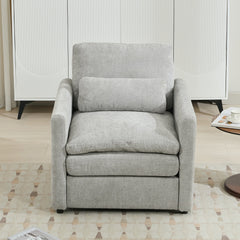 Cozy Upholstered Armchair Oversized Comfy Cloud Sofa Double Cushion Single Sofa in Light Grey Chenille, 31.9'