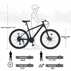 27.5 Inch Wheels 21 Speed Mountain Bike, for Men Women Boys and Girls, Front Suspension,Aluminum Alloy Frame