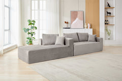 Compression Sectional Couch with Comfy Chaise, Boneless L Shape Sofa with Deep Seat, Minimalist Modular Couches Sleeper for Living Room Bedroom Apartment Lounge,corduroy,Grey